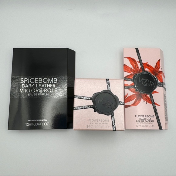 x3 Viktor & Rolf Flowerbomb Mini .24oz Tiger Lily & Spicebomb Dark Leather .04 - Picture 2 of 6
